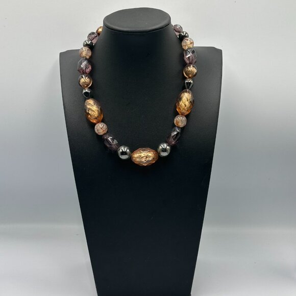 3/$30 NY Necklace Amber Color Purple Faceted Acrylic Beads Chunky Statement 18" - Picture 3 of 11